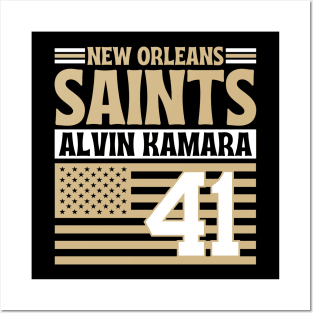 New Orleans Saints Kamara 41 American Flag Football Posters and Art